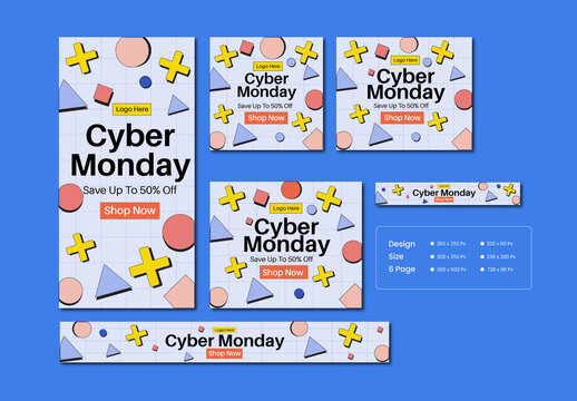 Cyber Monday Sale Banners with Geometric Design