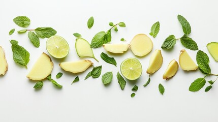 Fresh ginger, lime, and mint