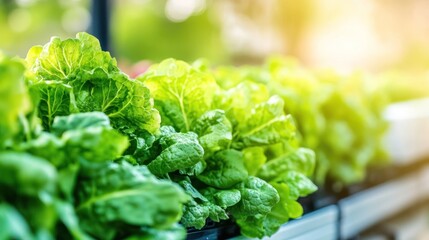 Fresh green lettuce in a row