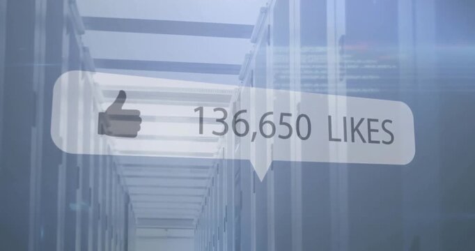 Digital Applause: A digitally-rendered like icon with an impressive count of over one hundred thirty six thousand likes, emerging from a network landscape.