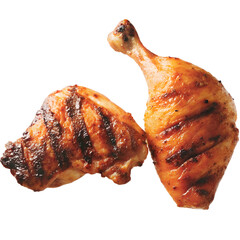 Roasted and grilled chicken on white background
