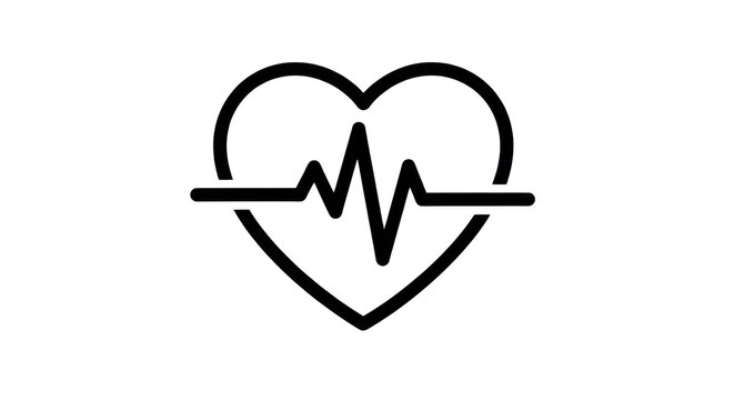 Black outline heart with heartbeat line icon