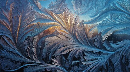 Frozen frost patterns on glass