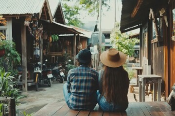 Couple Observing Traditional Architecture in a Village