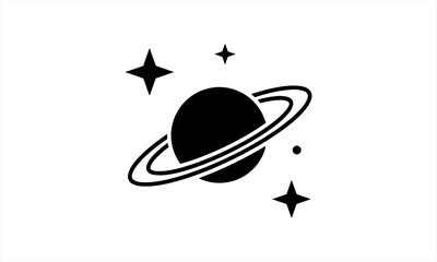 Stylized Saturn planet with rings and surrounding stars in space. © Ramon