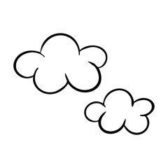 Simple black outline clouds floating, playful minimalist doodle of two puffy clouds on white background, airy