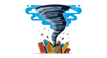 Fototapeta na wymiar A powerful tornado descends upon a vibrant city, illustrating the destructive force of nature and the impact of natural disasters on urban environments.