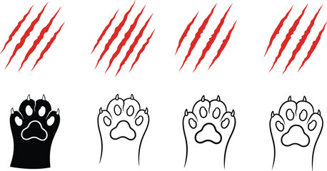 Cat claw scratches and paw prints collection vector illustration set isolated background © Sumon Creative