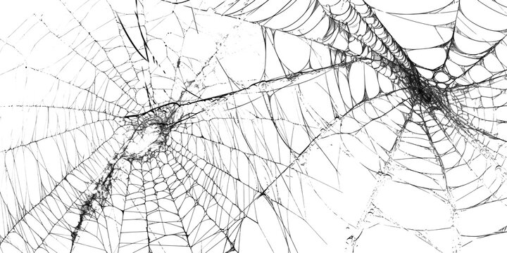 spider web in black in white transparent barbed wire fence.