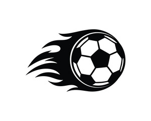 Fototapeta premium Soccer Ball on Fire Vector – Black Silhouette with Speed Flames Trail
