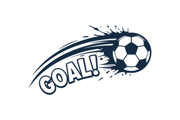 Obraz premium Soccer Goal Vector – Flying Ball with Speed Trail and GOAL! Text Explosion