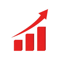 Graphic of a red upward arrow indicating growth isolated on transparent background