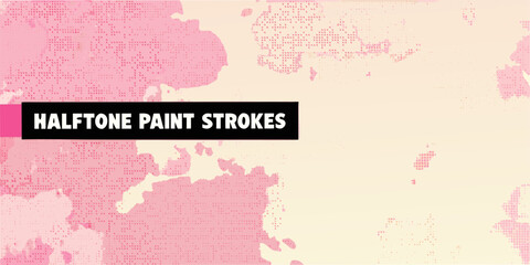 Pink halftone background with text overlay halftone paint strokes