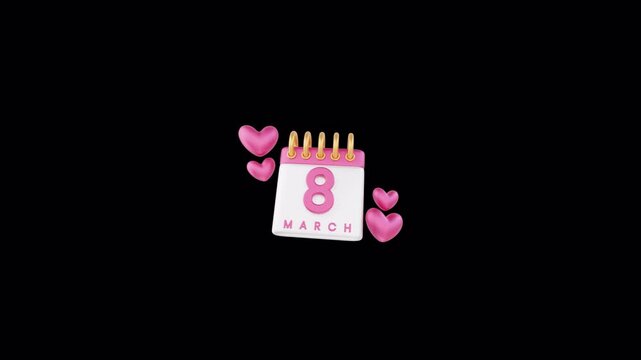 The calender of 8th march,women international day,loop animation.Avery important date in calender.,happy international womens day 8th march,4k animation with alpha channel