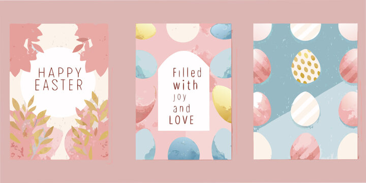 Watercolor easter card set with floral and egg patterns
