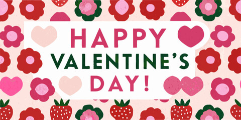 A colorful valentine s day greeting with flowers hearts and strawberries