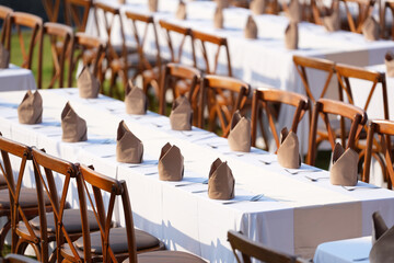 tables and chairs in a restaurant