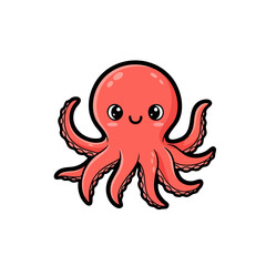 Fototapeta premium Cute Cartoon Red Octopus Character Illustration.
