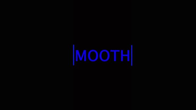 Blue Mooth" Text Animation: Minimalist Kinetic Typography on Black Background; Modern Bold Sans-Serif Lettering for Seamless Transitions, Creative Branding, and Stylish Digital Graphic Design.