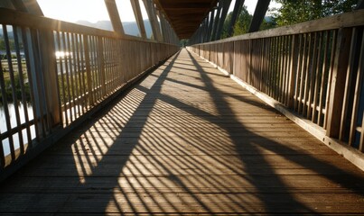 Long Walkway in Summer Sunlight Across Outdoor Scenic Landscape