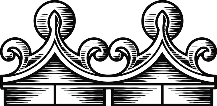 Ornate vintage crown top decorative element with detailed curved shapes and engraved texture design