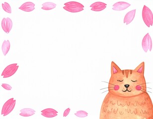 桜の花びらとかわいい猫