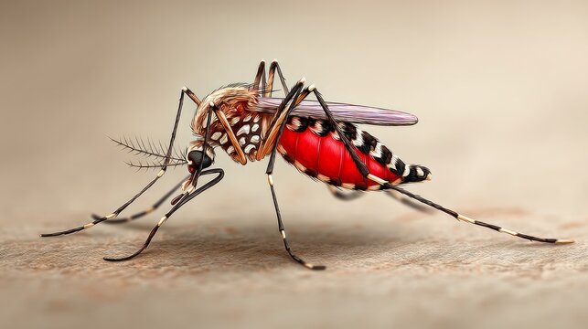 Closeup Illustration of Dengue Virus Mosquito on Natural Background