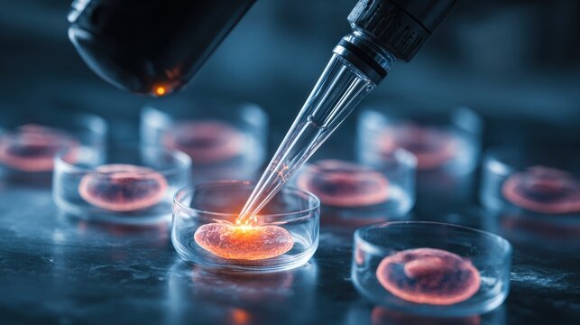 Stem cell research- nuclear transfer being carried out on several embryonic stem cells for cloning