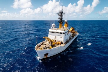 Research Vessel Paused in Open Ocean During Sea Survey Operations