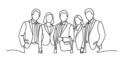 Continuous line drawing of a professional business team standing together in a group Vector, illustration © Ratna Art_Gallery