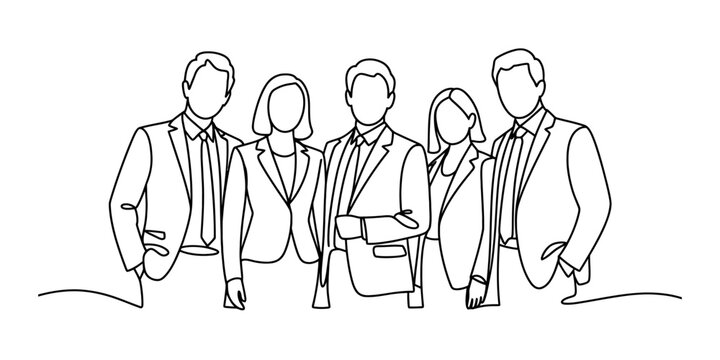 Continuous line drawing of a professional business team standing together in a group Vector, illustration