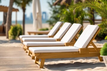 Luxurious Beach Lounge Chairs Under the Sunlight in a Tropical Paradise