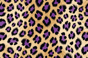 Obraz premium Dynamic Leopard Fur Pattern with Black Purple Spots on Golden Yellow Base