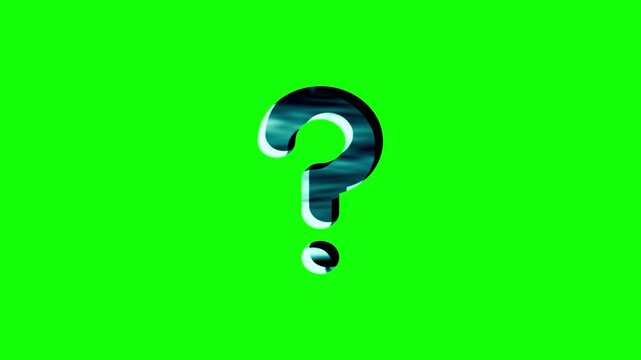 Animated question mark on green screen shows wonder and curiosity with swirling blue light effect