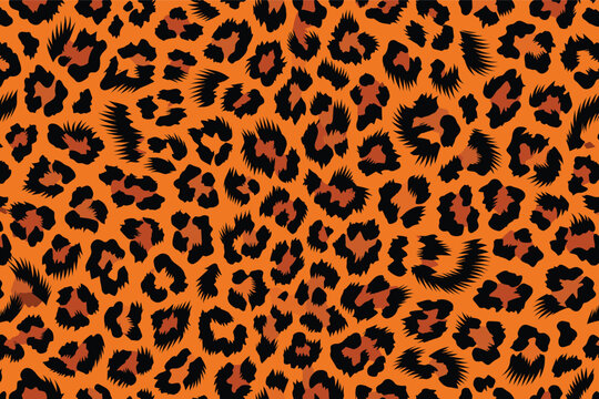 Vibrant Orange Leopard Spot Pattern with Dynamic Black Irregular Spots for Abstract Design Wallpaper