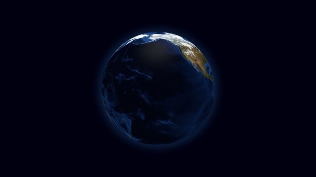 Spinning Globe. World with topography and bathymetry animation. December view. Planet rotation on dark background video. Seamless loopable animation. Elements sourced from NASA.