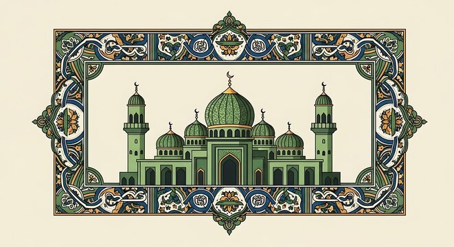 Intricate Green Mosque Architecture Design.
