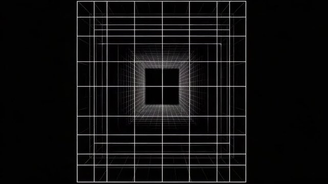 Abstract grid pattern with central square on black background  