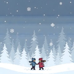 Couple walking hand in hand on snowy winter day outdoors