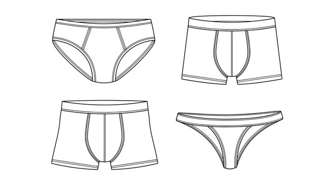 Mens Underwear Styles Collection: Briefs, Boxer Briefs, Boxers, and Thong - Line Art