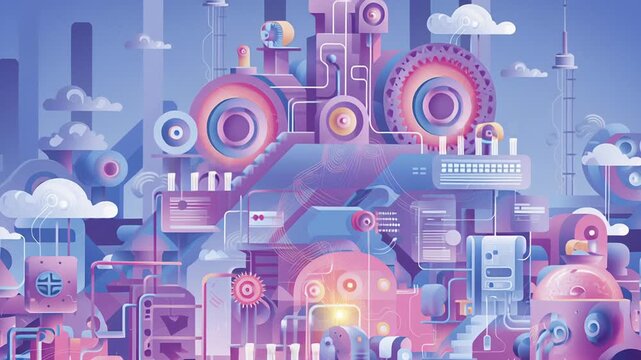 Future-ready editorial illustration of autonomous process automation enabling adaptive and intelligent operations, neutral business tone, high-tech style