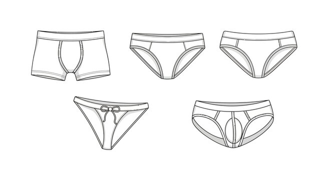 Men's Underwear Styles Set: Boxer Briefs, Briefs, and Jockstrap Fashion Lineup