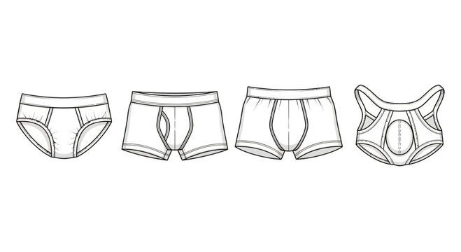 Men's Underwear Types: Briefs, Boxer Briefs, Boxers, and Jockstrap Fashion Sketch