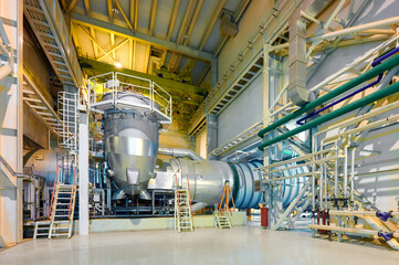 Flue gas duct assembly within an industrial facility during operational setup © nordroden