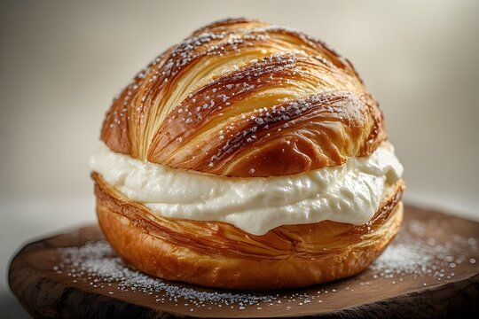 maritozzi (italian cream pastry) on a wooden boad