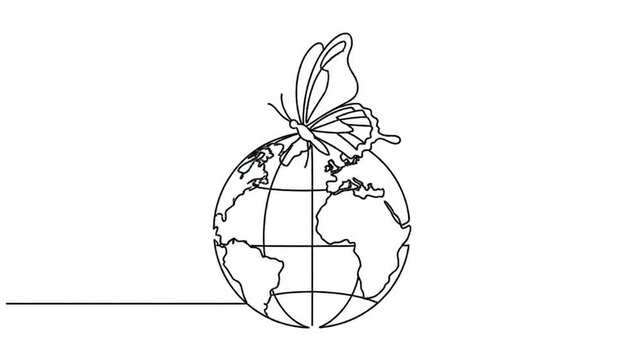 Single line drawing of Earth globe showing South America continent