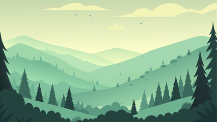 Fototapeta premium Serene mountain landscape under a misty sky