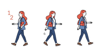 Fototapeta premium Woman Walking Animation Sequence, Side View, Casual Outfit, Red Handbag