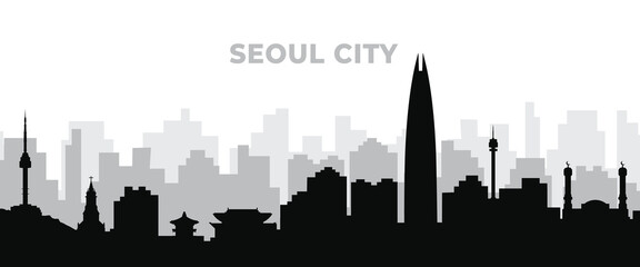 Fototapeta premium Black silhouette sketch of Seoul city skyline illustration design