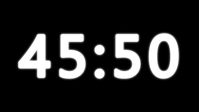 50 Minute countdown animation on black background. 50 minutes stylish timer countdown animated, four minutes timer with alpha channel 4k video. 50 minute timer on stopwatch.